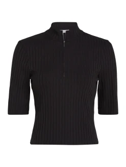 Dame Strickullover RIB ZIP MOCK TOP 1/2 SLV Kurzarm