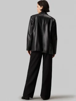 Damen Blazer aus Kunstleder Relaxed Fit