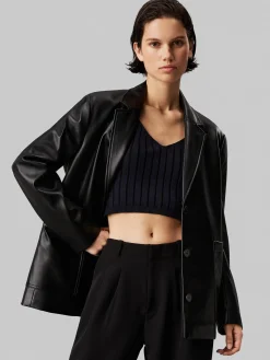 Damen Blazer aus Kunstleder Relaxed Fit