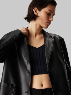 Damen Blazer aus Kunstleder Relaxed Fit