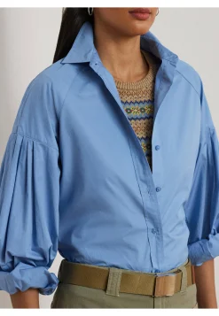 Damen Bluse aus Popeline mit Blousonärmeln
