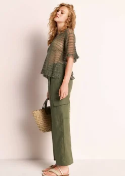 Damen Cargohose aus Leinen Wide Fit