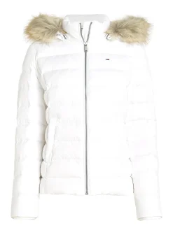 Damen Daunenjacke mit Kapuze und Kunstpelzbesatz Slim Fit