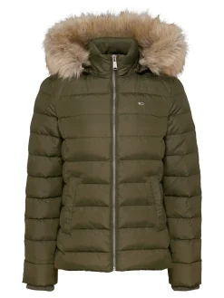 Damen Daunenjacke mit Kapuze und Kunstpelzbesatz Slim Fit