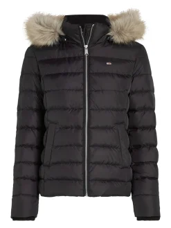 Damen Daunenjacke mit Kapuze und Kunstpelzbesatz Slim Fit