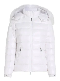 Damen Daunenjacke mit Kunstpelz und Kapuze