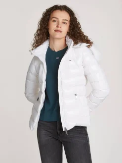 Damen Daunenjacke mit Kunstpelz und Kapuze