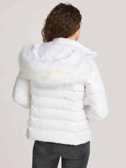 Damen Daunenjacke mit Kunstpelz und Kapuze