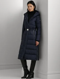Damen Daunenmantel mit Gürtel und Kapuze