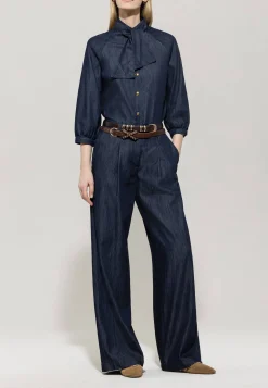 Damen Denim-Bluse mit Schluppe