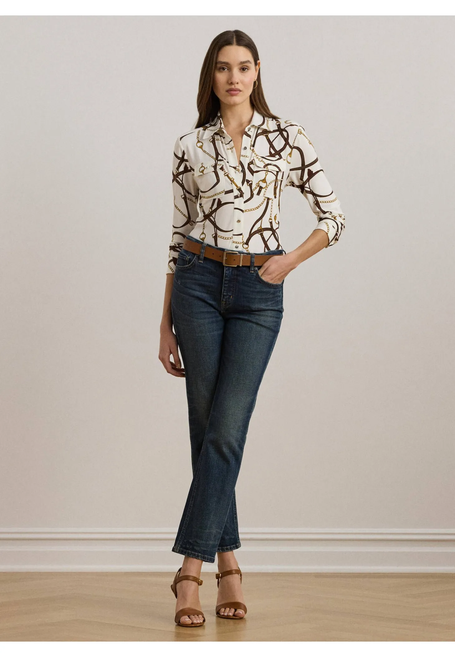 Damen Hemdbluse Jersey mit Gürteldruck Slim Fit