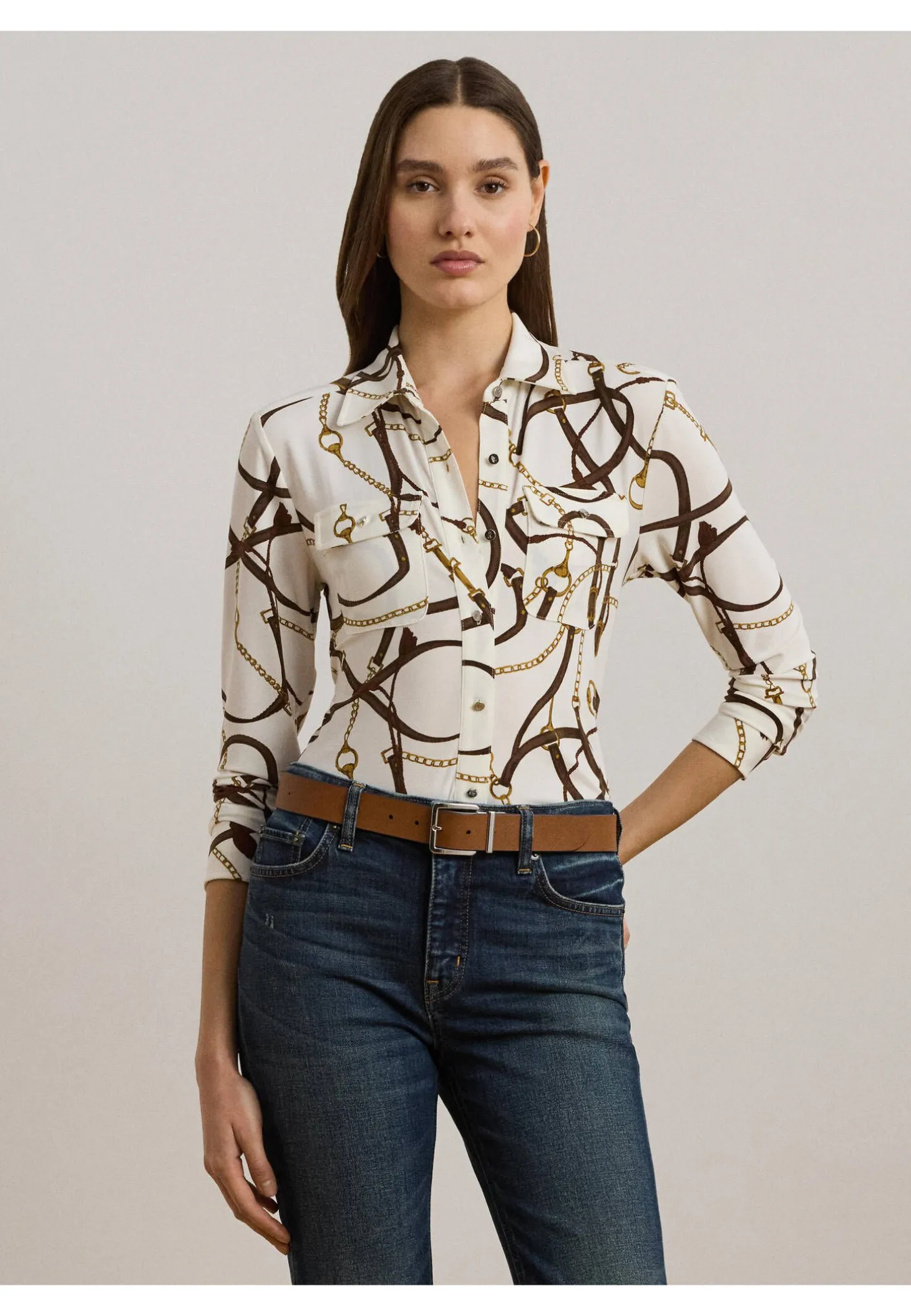 Damen Hemdbluse Jersey mit Gürteldruck Slim Fit