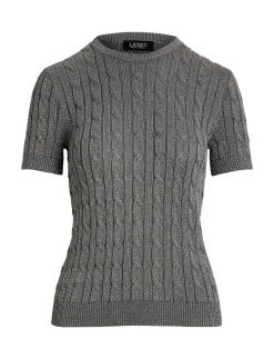 Damen Kurzarmpullover mit Zopfmuster