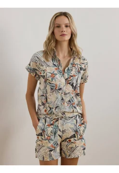 Damen Leinenbluse mit Print