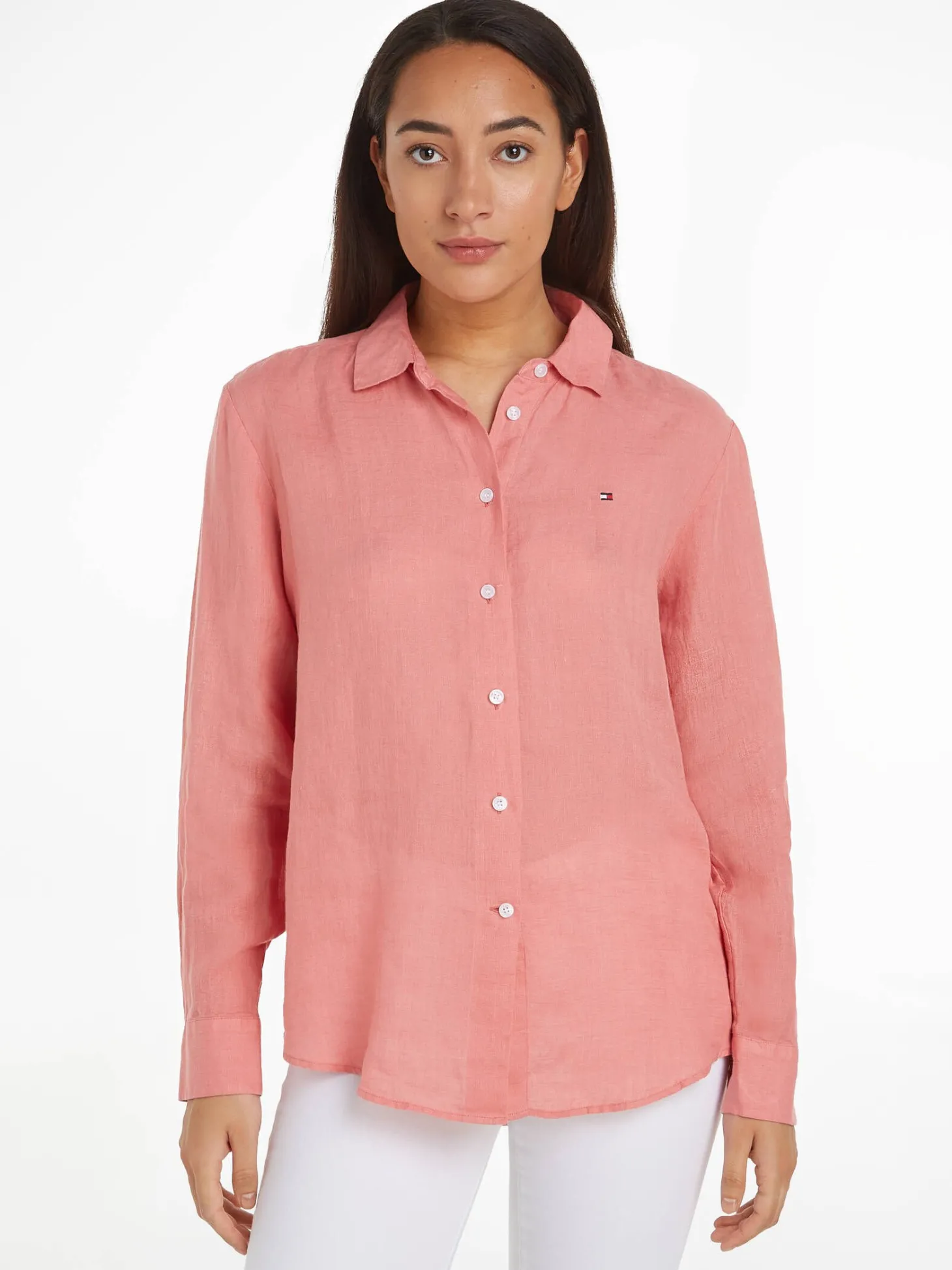 Damen Leinenbluse Relaxed Fit Langarm