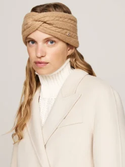 Damen Stirnband mit Zopfmuster und Alpakawolle