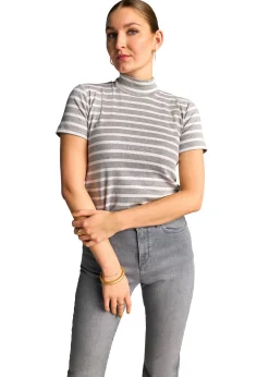 Damen Streifenshirt mit Stehkragen