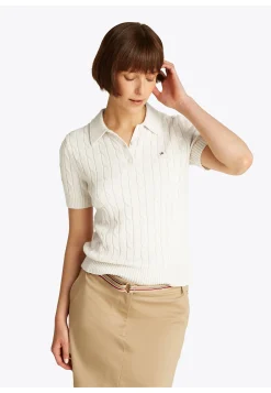 Damen Strickpolo mit Zopfmuster Slim Fit