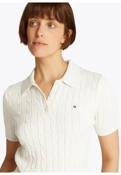 Damen Strickpolo mit Zopfmuster Slim Fit