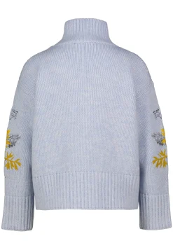 Damen Strickpullover aus Schurwoll-Kaschmir-Mix mit Blumenstickerei