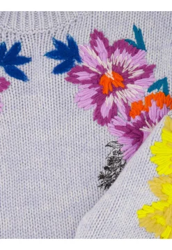 Damen Strickpullover aus Schurwoll-Kaschmir-Mix mit Blumenstickerei