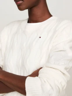 Damen Strickpullover aus Wolle mit Zopfmuster