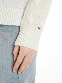 Damen Strickpullover aus Wolle mit Zopfmuster