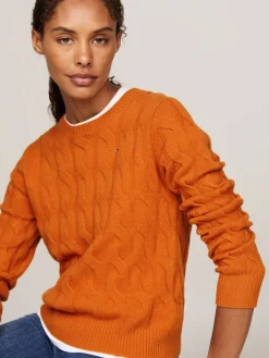 Damen Strickpullover aus Wolle mit Zopfmuster