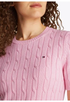 Damen Strickpullover COTTON MINI CABLE Slim Fit Kurzarm