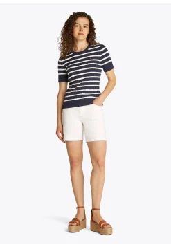 Damen Strickpullover COTTON MINI CABLE Slim Fit Kurzarm