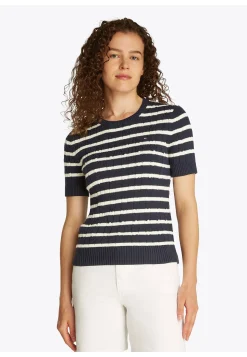 Damen Strickpullover COTTON MINI CABLE Slim Fit Kurzarm