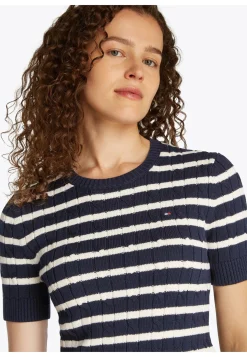 Damen Strickpullover COTTON MINI CABLE Slim Fit Kurzarm