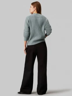 Damen Strickpullover mit Baumwolle und Wolle BOUCLE RIB C-NK RELAXED SWEATER