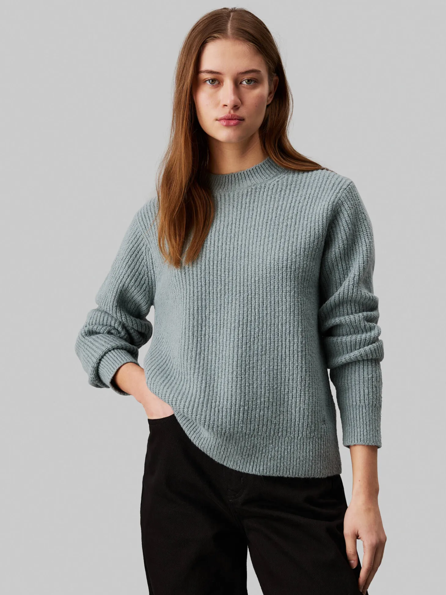 Damen Strickpullover mit Baumwolle und Wolle BOUCLE RIB C-NK RELAXED SWEATER