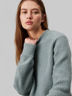 Damen Strickpullover mit Baumwolle und Wolle BOUCLE RIB C-NK RELAXED SWEATER