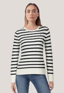 Damen Strickpullover STRETCH COTTON CABLE STRIPE C-NECK