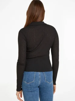 Damen Stricktop SHEER RIB BUTTON DOWN SHIRT Langarm