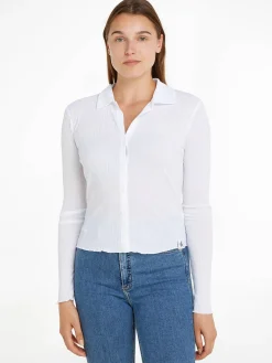 Damen Stricktop SHEER RIB BUTTON DOWN SHIRT Langarm
