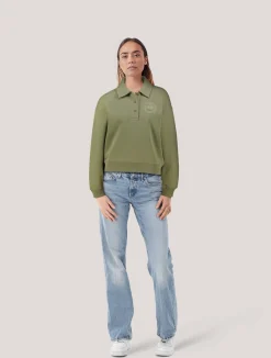 Damen Sweatshirt mit Polohemd-Kragen