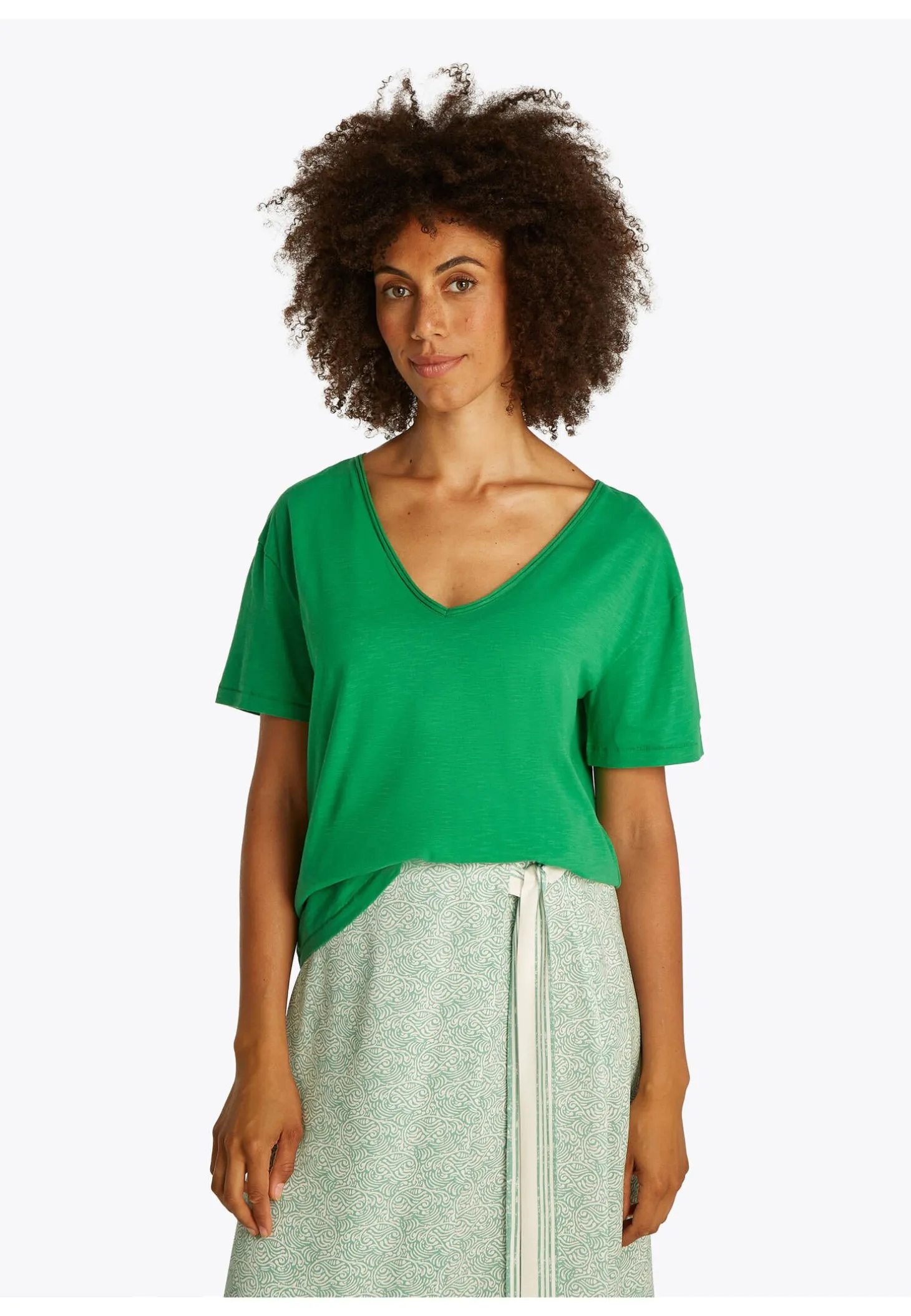 Damen T-Shirt aus Bio-Baumwolle SLUB CROP V-NK