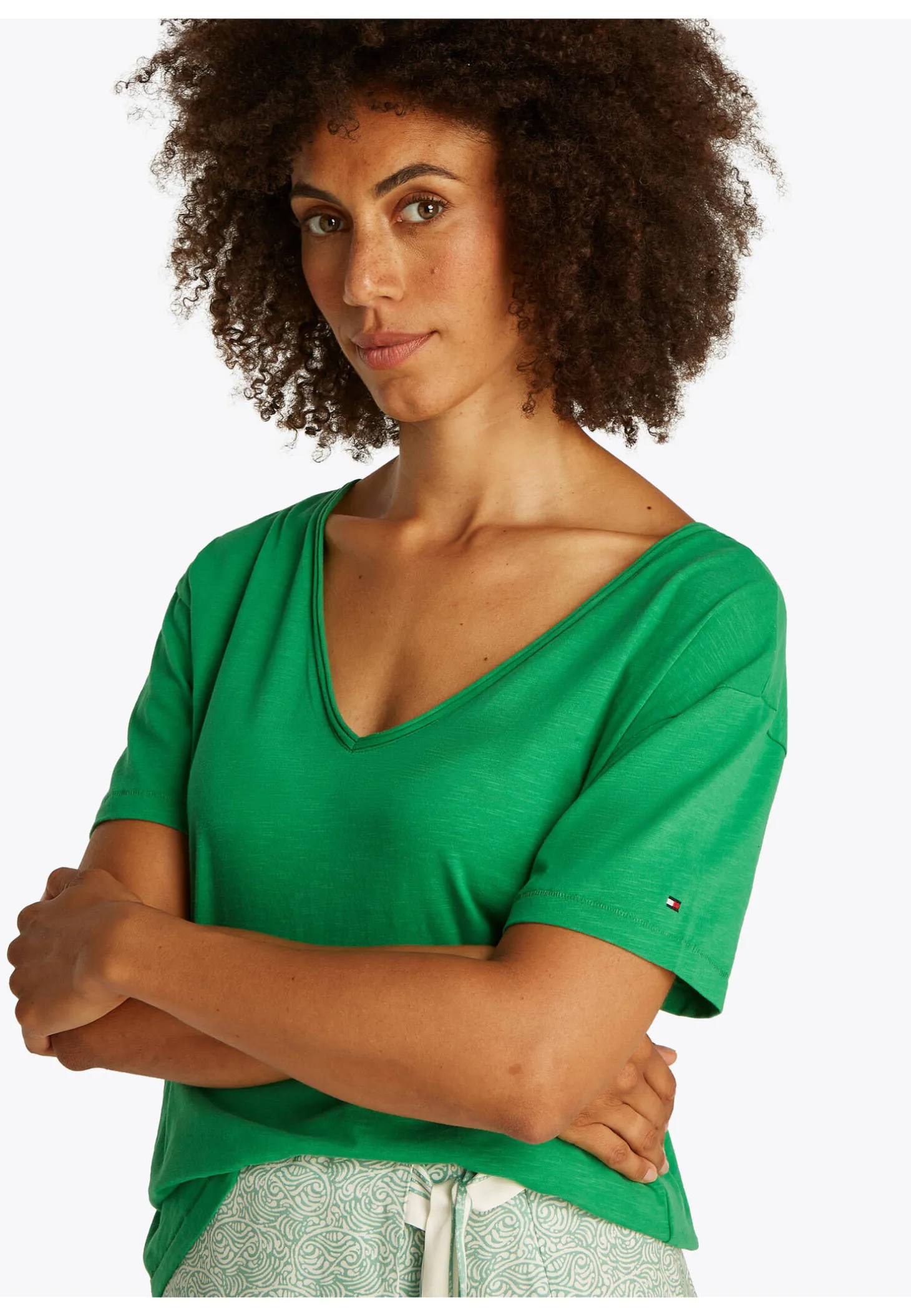 Damen T-Shirt aus Bio-Baumwolle SLUB CROP V-NK