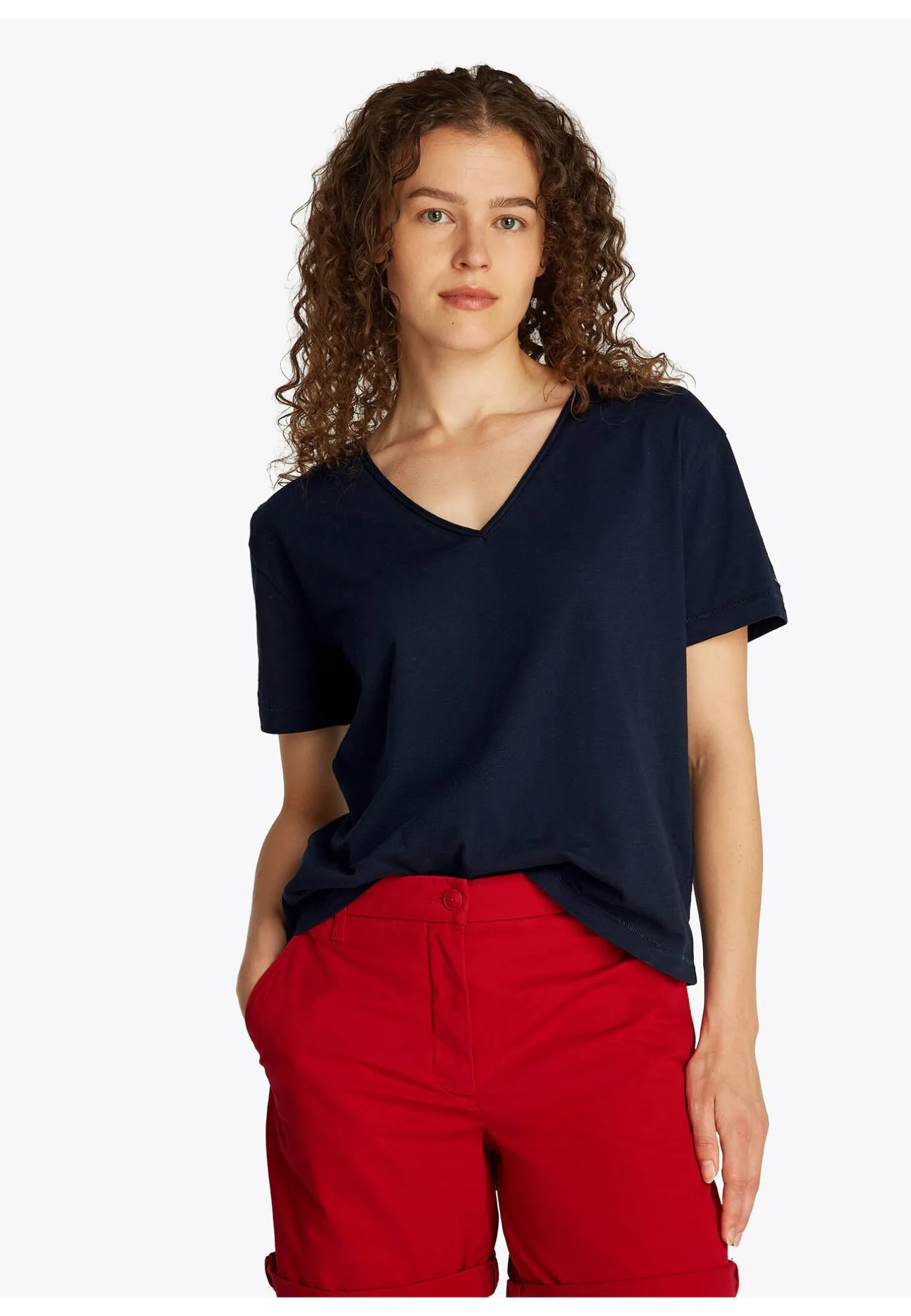 Damen T-Shirt aus Bio-Baumwolle SLUB CROP V-NK