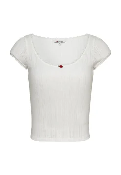 Damen T-Shirt mit Pointelle-Muster