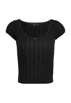 Damen T-Shirt mit Pointelle-Muster