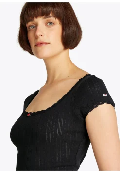 Damen T-Shirt mit Pointelle-Muster