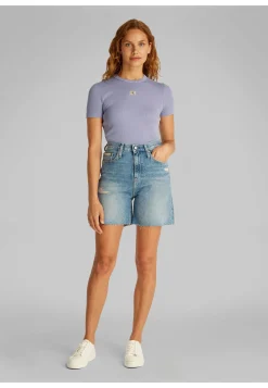 Damen T-Shirt WASHED WOVEN LABEL RIB FIT TEE