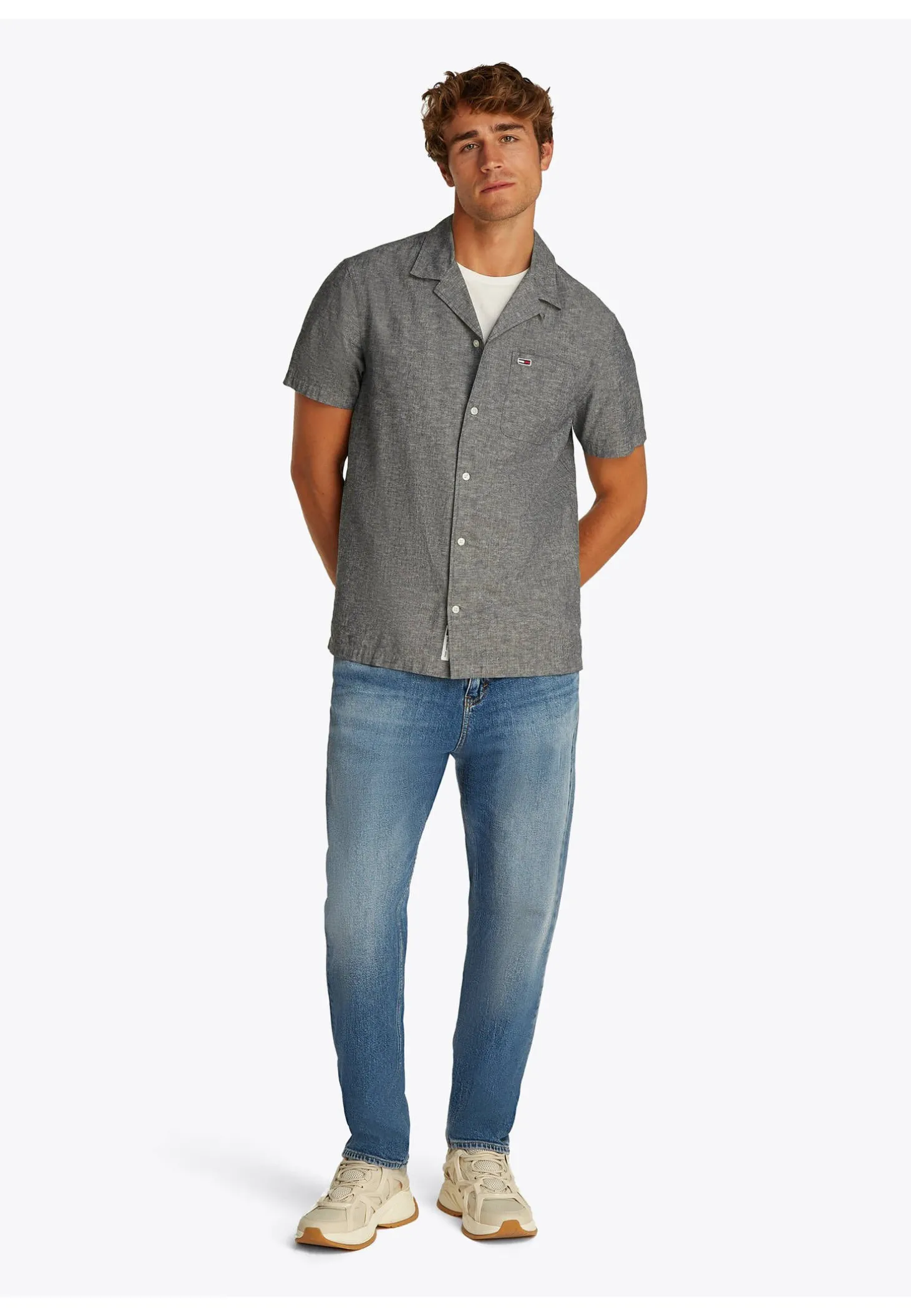 Herren Hemd aus Baumwolle und Leinen TJM LINEN BLEND CAMP Regular Fit