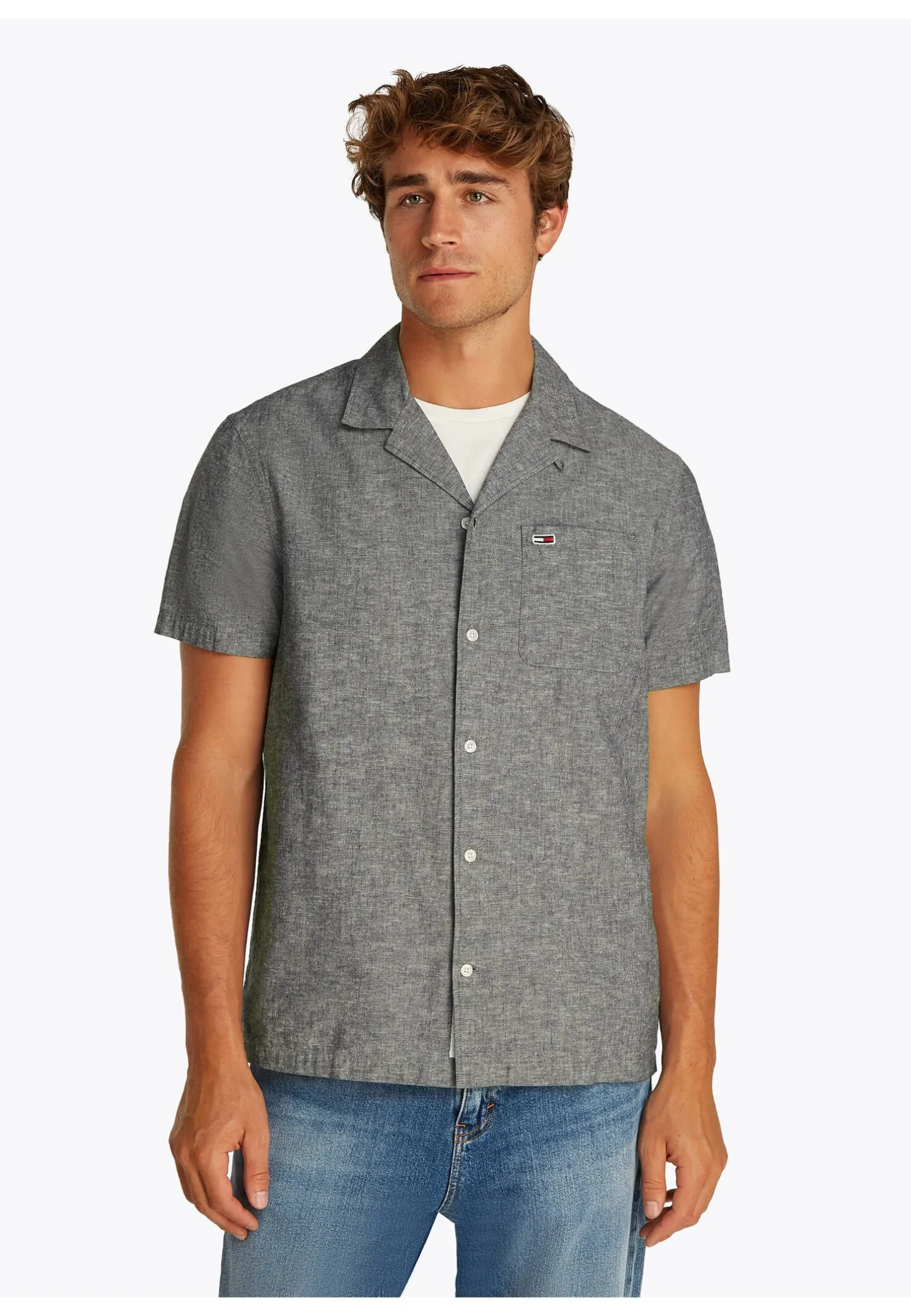 Herren Hemd aus Baumwolle und Leinen TJM LINEN BLEND CAMP Regular Fit