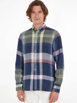 Herren Leinenhemd LINEN MULTI CHECK RF SHIRT Regular Fit Langarm