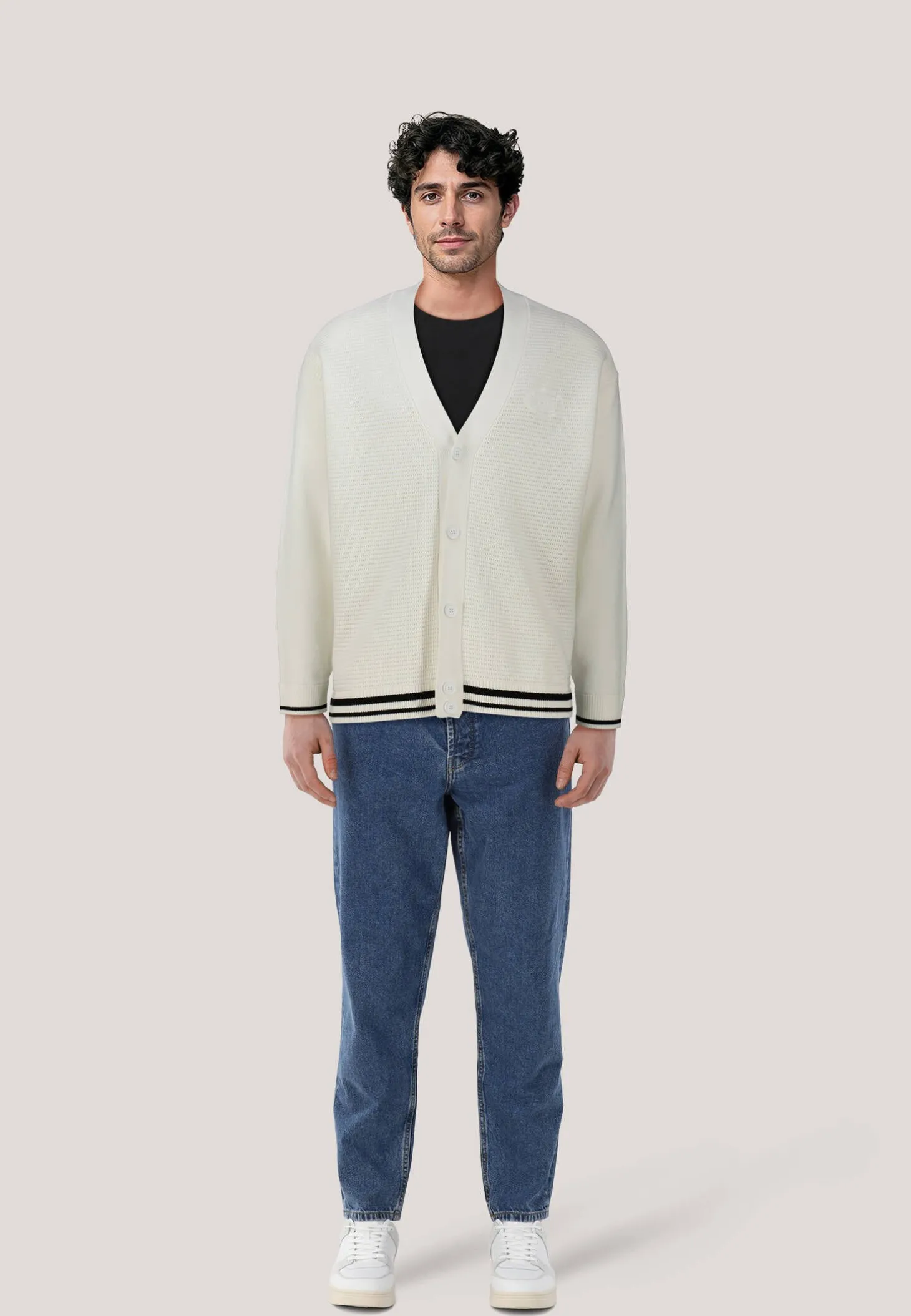 Herren Strickjacke Baumwolle-Lyocell-Mix K_MESH HERITAGE